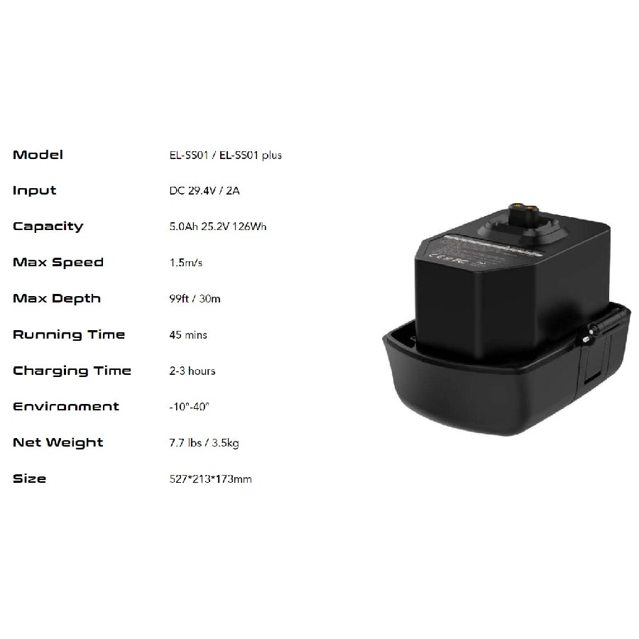 Asiwo Manta underwater scooter 126Wh battery specifications.