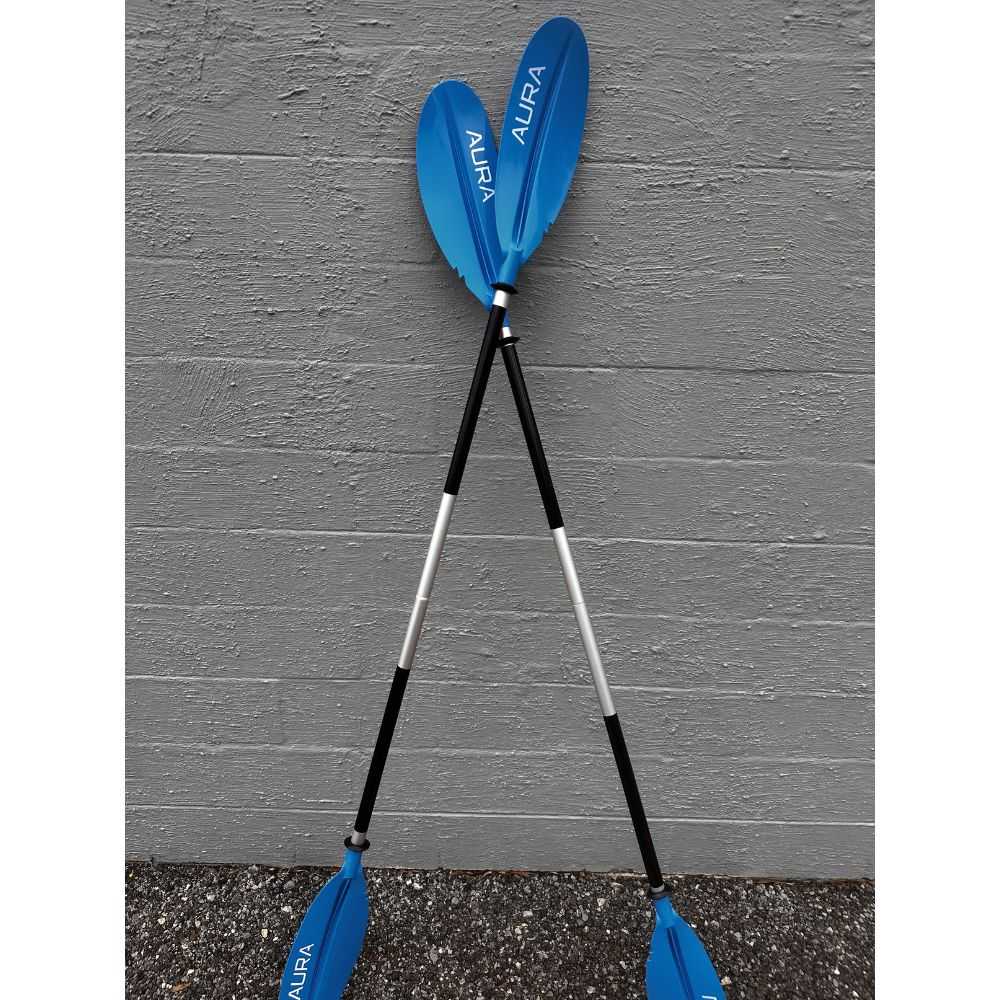 Adventurer Aura dual-head clear kayak paddles.