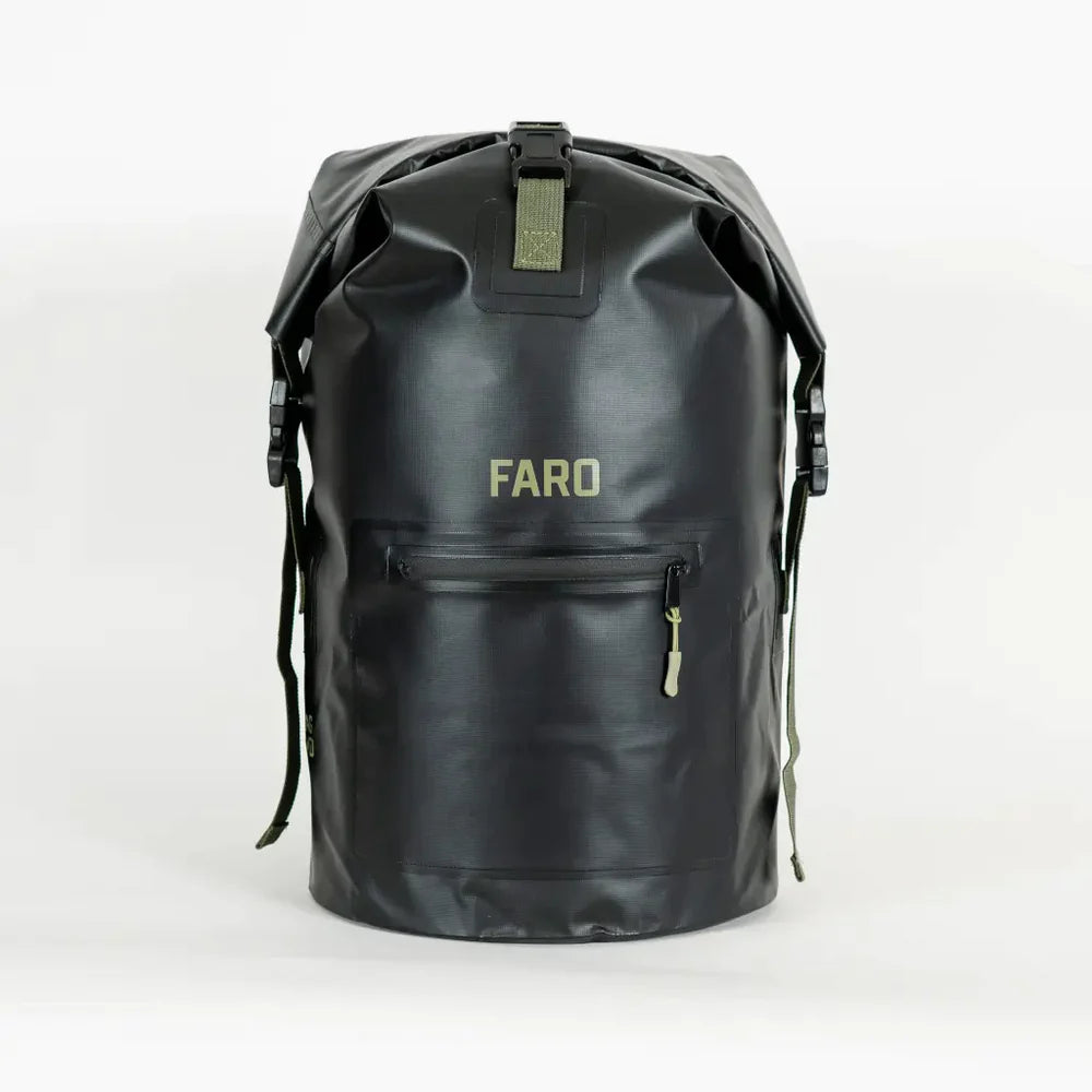FARO wetsuit dry bag backpack in olive drab front product view.