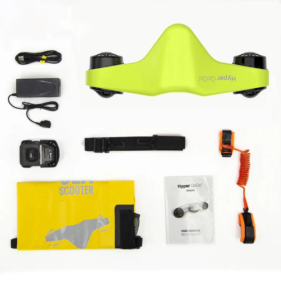 Hyper GoGo Manta underwater scooter package contents.