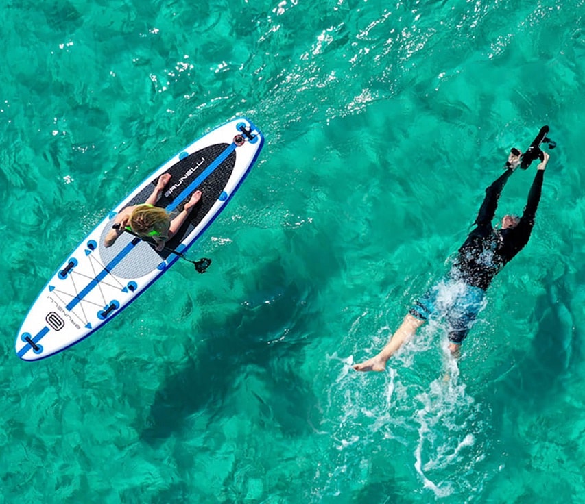 Paddleboarding and freediving with SCUBAJET PRO All-in-One Kit.