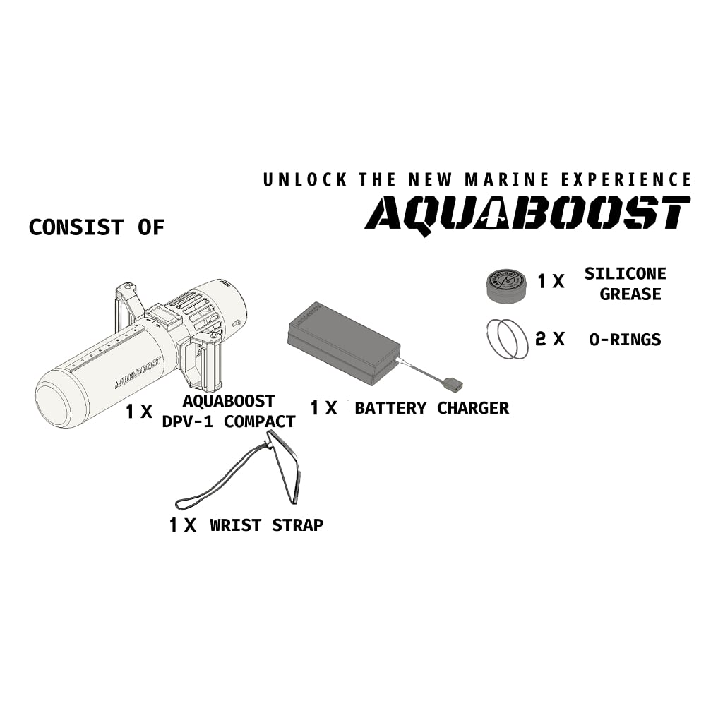 AQUABOOST DPV-1 COMPACT Underwater Scooter package contents