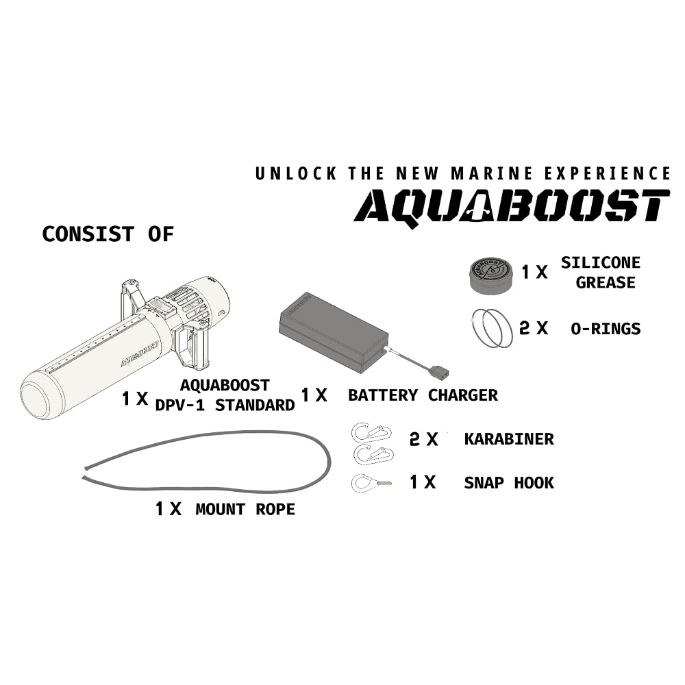 AQUABOOST DPV-1 STANDARD Underwater Scooter package contents