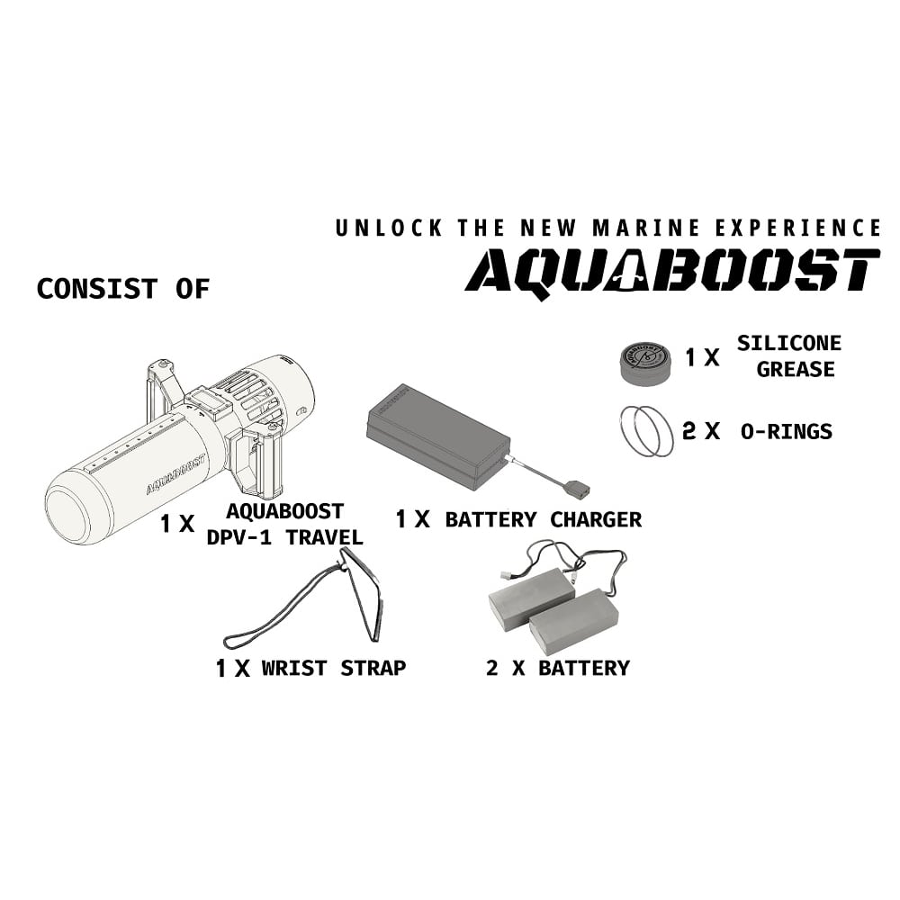 Aquaboost DPV-1 TRAVEL Underwater Scooter Package Contents