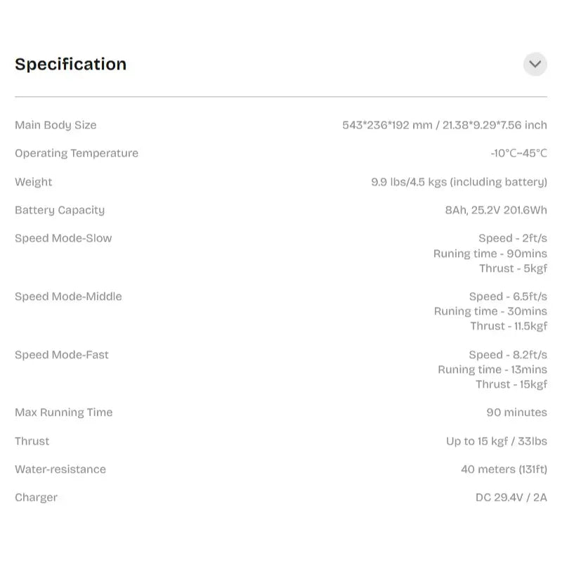 Asiwo Manta 2 Underwater Scooter Specifications