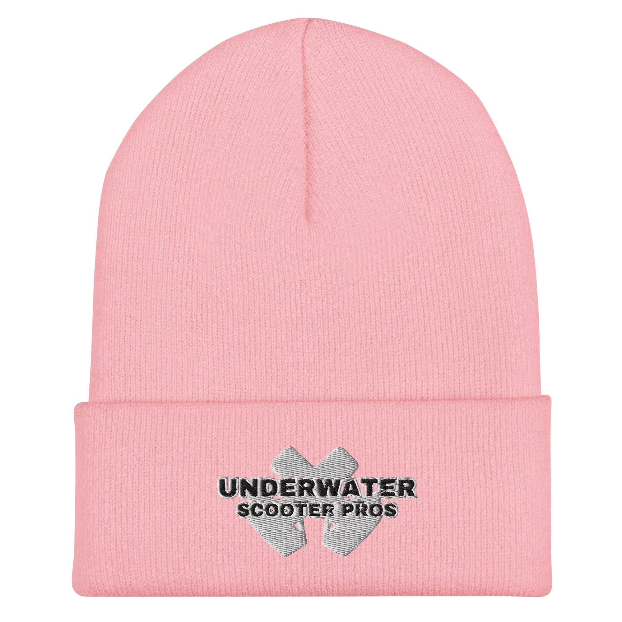 Underwater Scooter Pros Cuffed Beanie in pink.