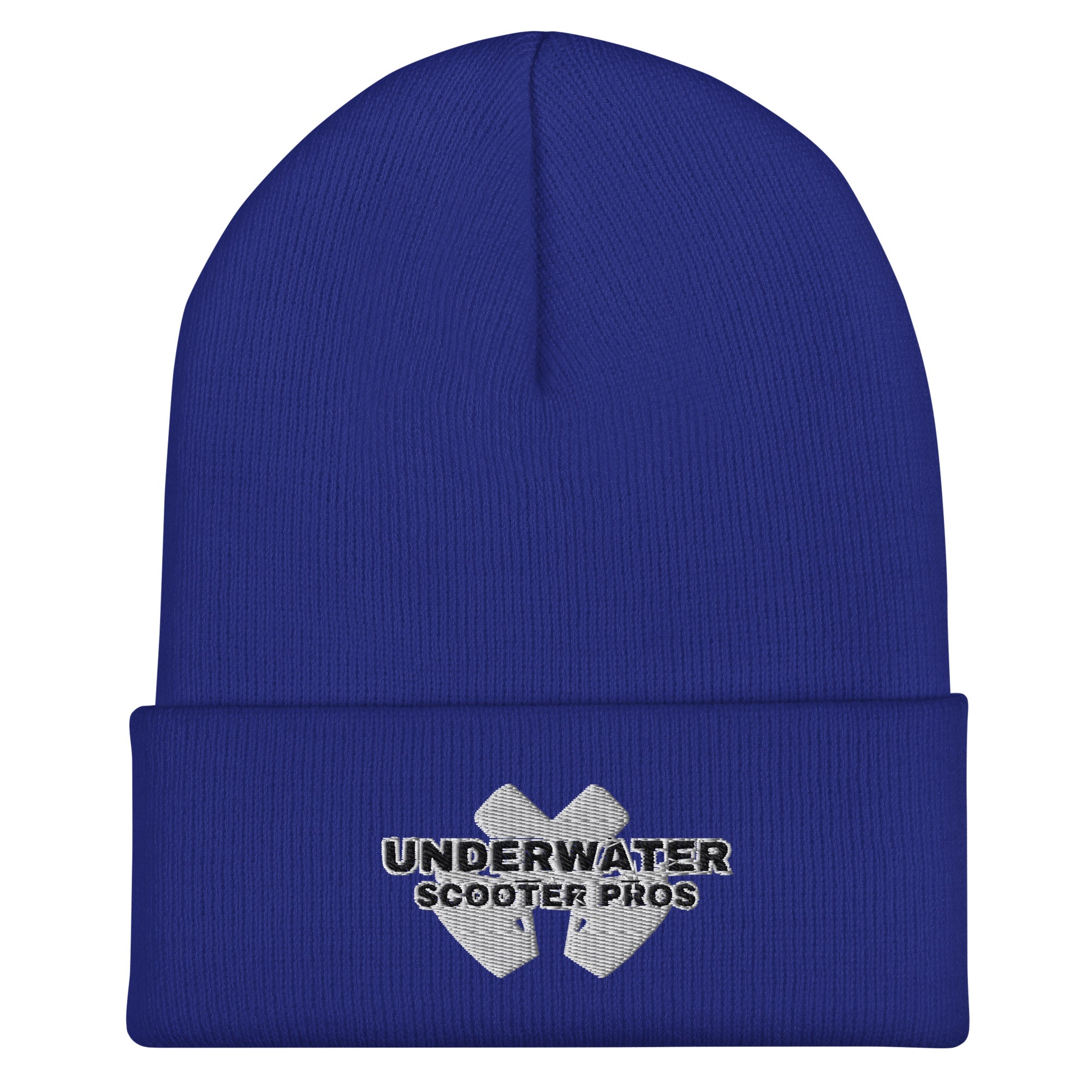 Underwater Scooter Pros Cuffed Beanie in royal blue.