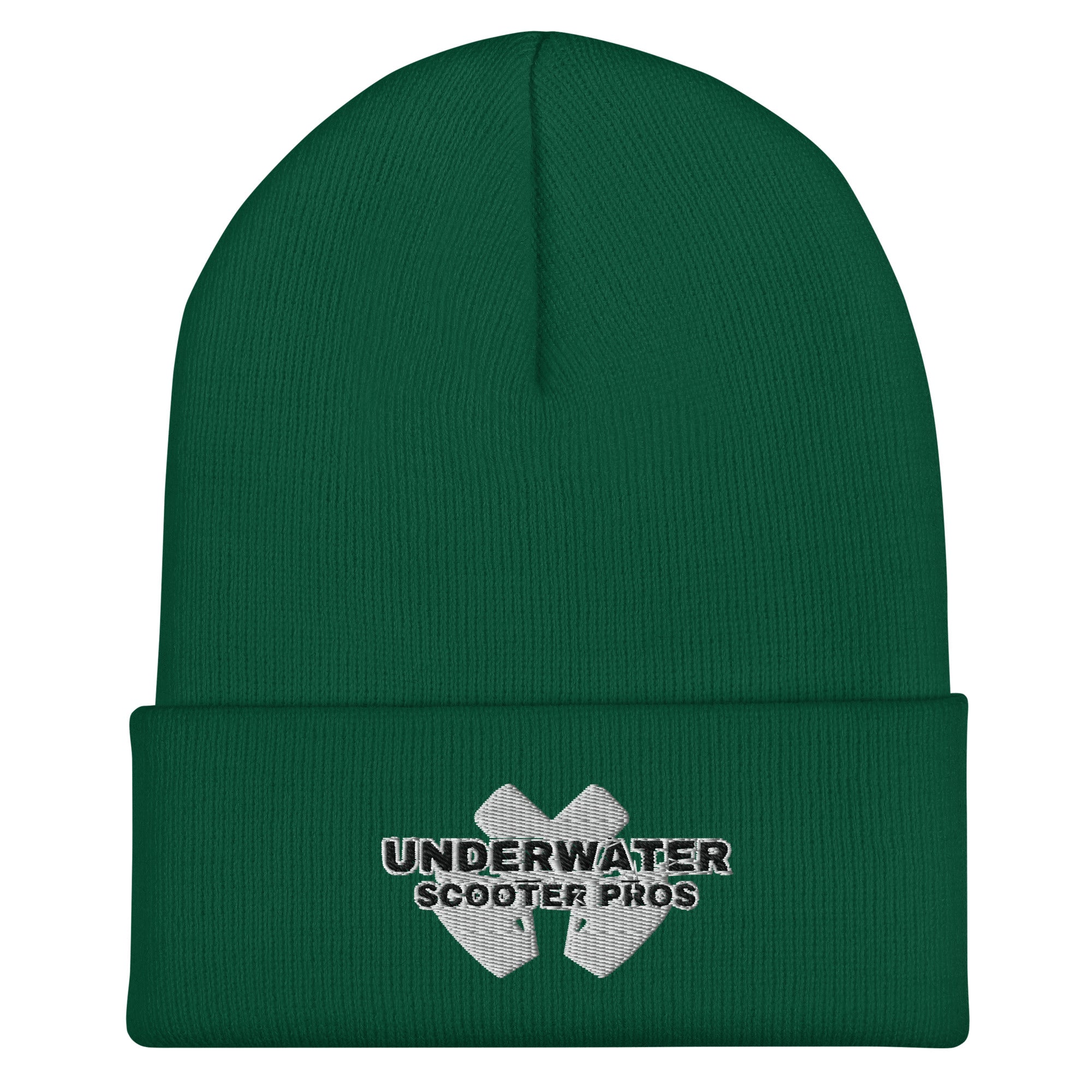 Underwater Scooter Pros Cuffed Beanie in green.