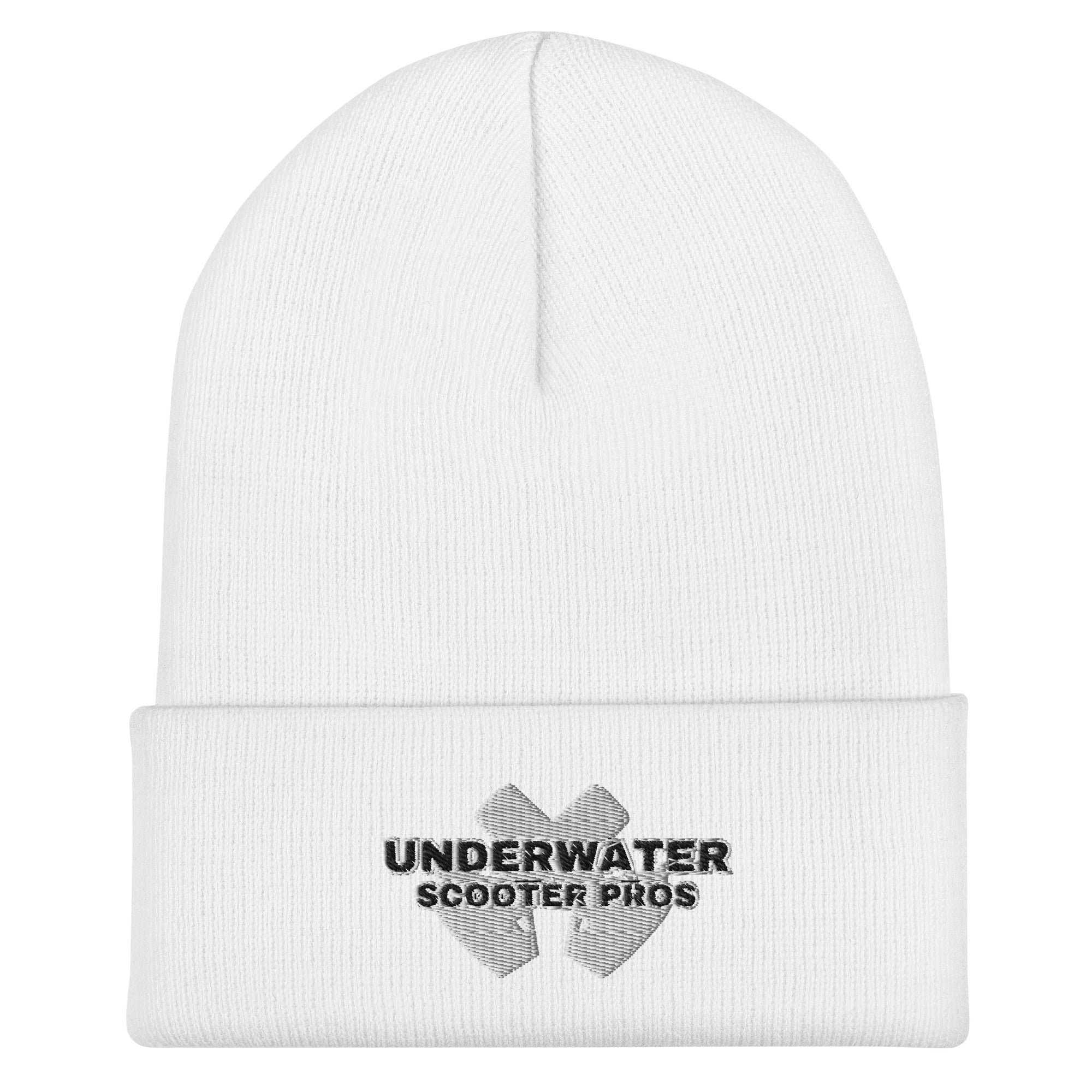 Underwater Scooter Pros Cuffed Beanie in white.