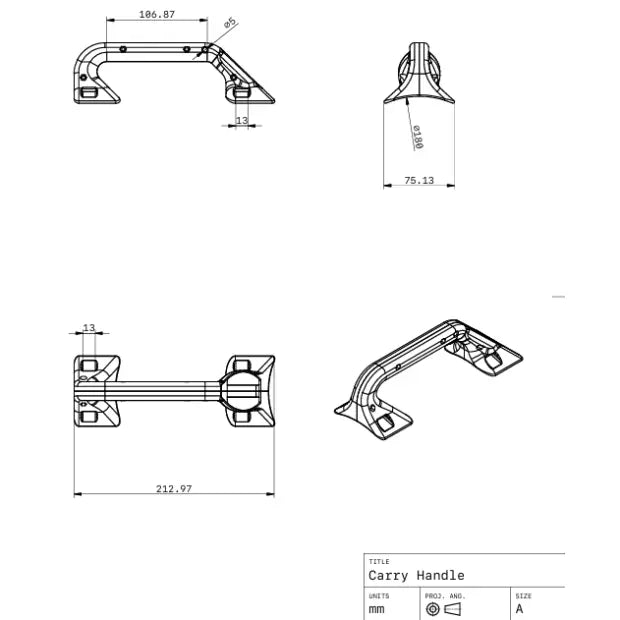 DiverCraft3D BlackTip DPV Carry Handle Dimensions