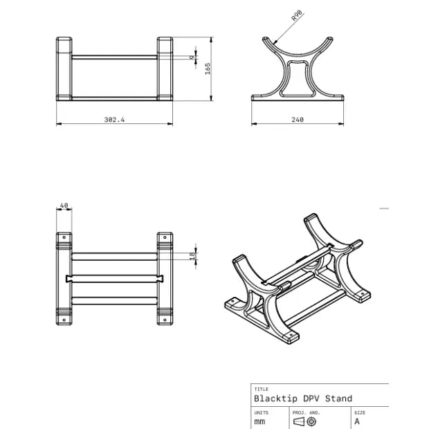 DiverCraft3D BlackTip DPV Stand Dimensions