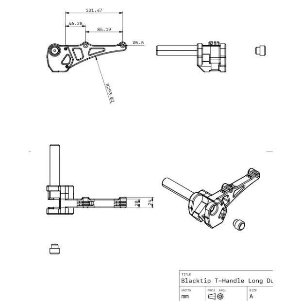 DiverCraft3D Custom Dive Xtras BlackTip T-Handle Dual Long Arm Dimensions