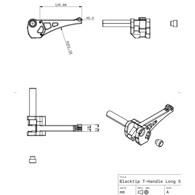 DiverCraft3D Custom Dive Xtras BlackTip T-Handle Single Long Arm Dimensions