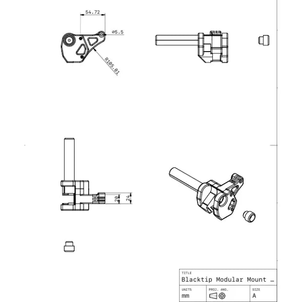 DiverCraft3D Custom Dive Xtras BlackTip T-Handle Single Short Arm Dimensions