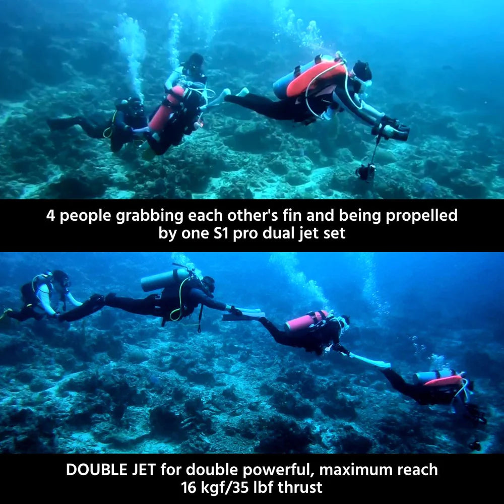 Towing other scuba divers with Lefeet S1 Pro underwater scooter.