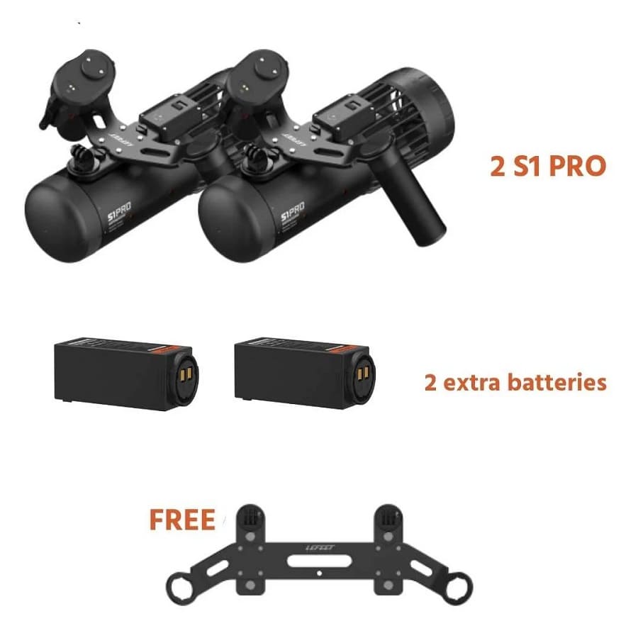 Dual Lefeet S1 Pro Underwater Scooter with two extra batteries and free dual jet bracket.