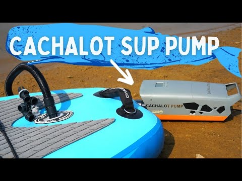 Outdoor Master Cachalot Plug-in 12V electric stand-up paddleboard air pump with full set of nozzle attachments Youtube video.